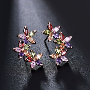 Charme Três brincos de flores cobre embutido AAA cavalo olho zircon brincos coreano Duanli fábrica de vendas