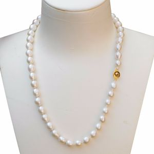 Collana annodata a mano naturale 8-9mm goccia di riso bianco alta lucentezza catena maglione di perle d'acqua dolce perla 45cm