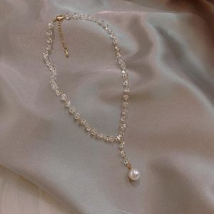 Pendant Necklaces Fashion Shiny Crystal Necklace Sexy Pearl South Korean Women's Neck Jewelry Trendy Short NecklacePendant