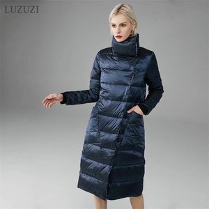 Luzuzi Double Side Women's Winter Down Jacket Fashion Långt dubbelbröst kappa Kvinnlig Vitt duck ner Parka 201127