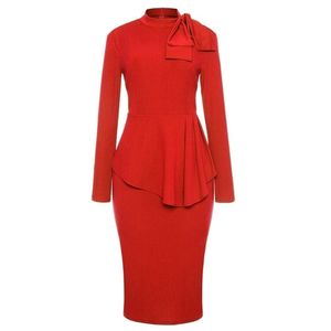 秋のファッション女性オフィスドレスペプラムペンシルドレススリーブフォーマルなビジネス服ウェアワークドレス衣装201008