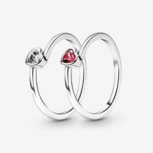 100% 925 Sterling Silver Clear Tilted Heart Solitaire Anelli Fashi