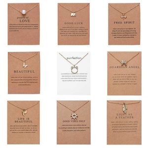 Color Charm Wings Women Gold Necklace Pendant Metal Chain Feather Cat Circle Choker Jewelry Gift Card Women Girls