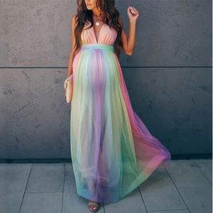 Abiti premaman sexy Pography Long Gravidanza Po Shoot Prop per baby shower Party Arcobaleno Tulle Maxi abito da donna incinta 220331