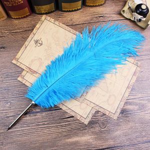 Kulspetspennor 11Colors Ostrich Feather Quill Pen for Wedding Present Office School Supplies Fountain