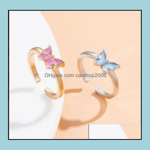 Cluster Rings Jewelry Women Elegant Drip Butterfly Ring Blue Candy Color Cute Sweet Girl Adjustable Open Finger Holiday Party Gift Drop Deli