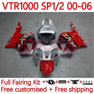 Zestaw nadwozia dla Honda VTR1000 RC51 SP1 SP2 RTV1000 2000-2006 Bodys 110no.4 VTR-1000 00 01 02 03 04 05 06 VTR 1000 2000 2001 2002 2003 2004 2005 2006 Red Silver Red Silver