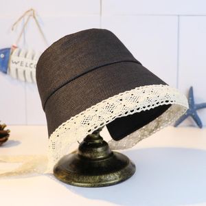 Wide Brim Hats Straw Hat Women's Korean-Style Lace Ribbon Retro Royal Court Princess Sun Sweet Fisherman Japanese LeisureWide