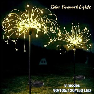 Solar Firework Lights 90/120/150 LED Outdoor Grass Globe Dandelion Flash Lamp Garden Lawn Street Holiday Decoration Floodlight 220429