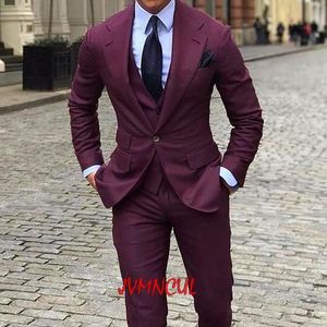 Burgundy Men Suit 3 Pieces Wedding Suits Classic Mens Costume Business Formal Party Slim Fit Tuxedos (jacket+pant+vest) 220411