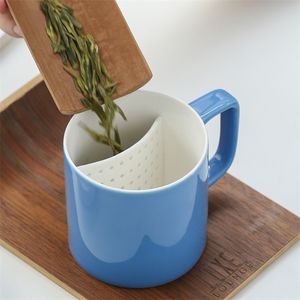 Originale tazza da tè tazza in ceramica coperchio biscotto fiore acqua ufficio regalo LJ200821