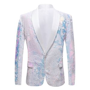 Men Pure White Velvet Fantasy Color Sequins Blazers Night Club Singers Wedding Groom Prom Tuxedo Slim Fit Suit Jacket Blazer 220509