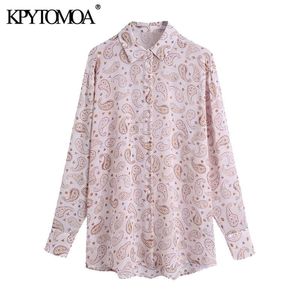 Women Fashion Paisley Print Loose Chiffon Blouses Vintage Long Sleeve Buttonup Female Shirts Blusas Chic Tops 210416