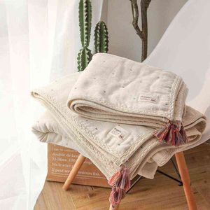Colcha de algodão retrô Cobertor de bebê boêmio estilo japonês bebê crianças Ar condicionado colcha recém-nascido de algodão liso roupas de cama AA220326