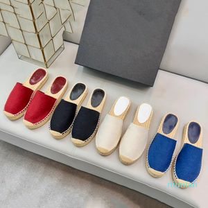 Espadrillas firmate Pantofole piatte in tela da donna Tessuto in lino moda Pantofole antiscivolo Sandali estivi da spiaggia all'aperto Infradito