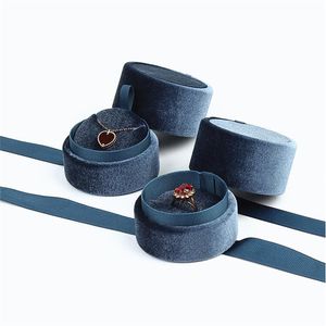 Velvet Round Jewelry Box Wedding Ring Case med elegant bandhänge Halsbandörhängen smycken Display Lagringshållare Förpackningsbehållare