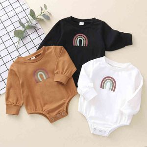 Neugeborenen Baby Langarm Regenbogen Druck Strampler Overall Nette Baumwolle Herbst Winter Kleidung Für Kinder Kinder Jungen Mädchen 0-24 M G220521