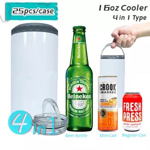 Lokalny magazyn !!! Sublimacja 4 w 1 Cooler 16oz prosty bębenkowy puste miejsce chłodniej stali nierdzewnej z 2 pokrywkami kubek chłodnicy piwa