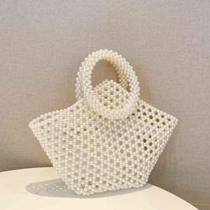 Evening Bags Luxury Hollow Pearls Bag Designer Beading Woven Basket Women Handbags Elegant Party for 2022 Wedding Purse 220507