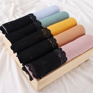 10pcs yumuşak siyah dantel hijab pamuklu keten eşarp müslüman düz şallar kafa bandı İslami başörtüsü türban fulard vole