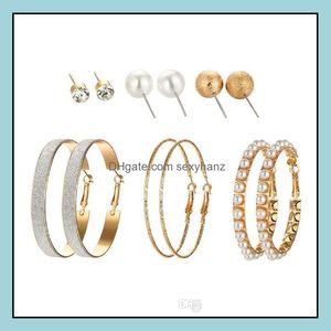 Dangle Chandelier Earrings Jewelry 6Pairs/Set Mixed Set For Women Crystal Imitation Pearl Infinity Circle Big Round Brincos Matt Stud Jewe