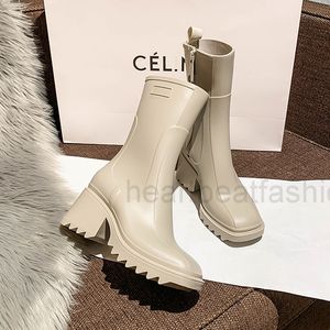 Luxurys Designers Women Rain Platform Boots Fashion PVC Non-Slip Gear Woman Ankle Botas Mujer Chunky Heel Rubber Chelsea Booties LadiesTop