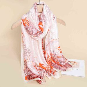 MZ5F Spring och Summer New Silk Scarves Women s Imitation Silk Suchves Chinese Style Shawls for Mother Hangzhou Silk Beach Handduk