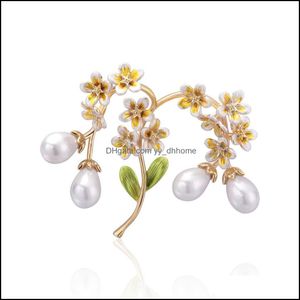 Pins Brooches Jewelry Fashion Vintage Plum Blossom Brooch Imitation Pearl Hanging Bead Beautif Flower For Women Enamel Pins Drop Delivery 2