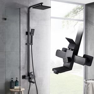 무광택 검은 욕실 샤워 벽 마운트 마운트 강우 욕조 3 방향 샤워