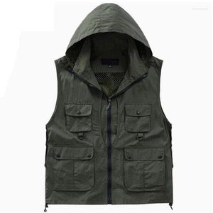 Men's Vests Hooded Tactical Vest Multi Pocket Plus Size Casual Men Black Army Green Outerwear Male Phin22