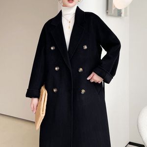 Cappotto di lana di design Max Giacca di lana 100% double face di alta qualità di media lunghezza Giacca a vento da donna fatta a mano su misura Cintura calda confortevole