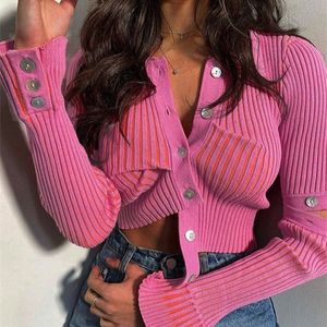 Artsu Cute Pink Kinited Cropped Women Y2K Ruched Crop Long Rleeve Camisole Top Winter Party Club Vintage 220805