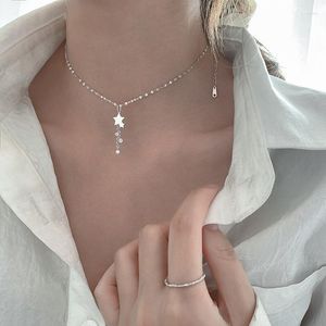 Kedjor Silver Color Link Chain Necklace For Women Par Tassel Star Bead Pendent Elegant Bride Jewelry DZ598Chains Godl22