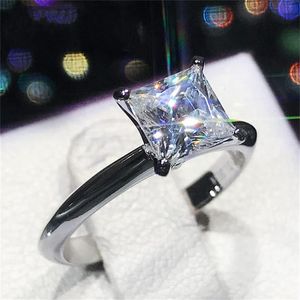 Feste Princess Cut Diamantring großhandel-Klassiker Luxus wirklich solide Sterling Silber Ring CT Prinzessin Cut Sona Diamond Hochzeit Schmuck Ringe Engagement für Frauen Größe