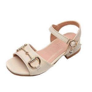 2022 Fashion Girl Princess Sandals Shoes Summer Beige High Heels dents Children's Outdoor Leisure Cuhk Kid's Roman Sandals G220418