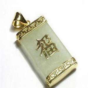 Çince Sarı Yeşim toptan satış-2 renk mor yeşim altın Çince karakter fu servet yeşil yeşim sarı altın kaplama servet şans kolye kolye kolye247t