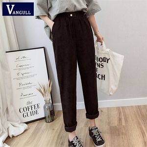 VANGULL Women Cord Cord Harem Pants Solid High Otając luźne spodni jesień nowa elastyczna talia Koreańska wersja długa spodnie 201012