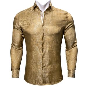 Erkekler Elbise Gömlek Barry.Wang 4xl Lüks Altın Paisley İpek Erkekler Uzun Kollu Çiçek Tasarımcı Fit Gömlek By-0084men's