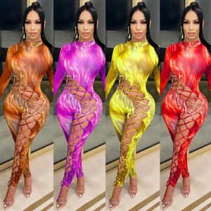 Kobiety Jumpsuits Rompers Otwórz Bandaż puste przyciski malowania i kombinezon Ropa de Mujer Bodysuits Longsleeve Chudy Pecil Pan