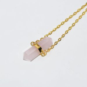 Pendant Necklaces 1pc Pink Natural Rose Crystal Quartz Hexagonal Connector Necklace Girl 2022 Stone Chain For Jewelry MakingPendant