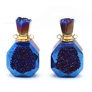 Hänghalsband fin naturlig parfymflaska blå pläterad halvädelen diamant diy mode charm halsband smycken present