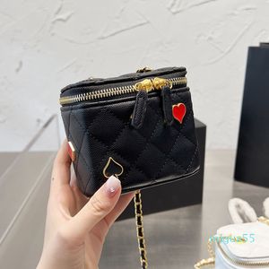 Tidig höst Caviar Leather Calfskin Vanity Box Bags Classical Mini Purse med Gold Matelasse Chain Crossbody Shoulder Cosmetic Case