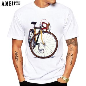 Bicicleta de engrenagem fixa Ciclista pintura de camiseta de verão Homens de manga curta Bike esporte amante branco menino casual Tees Tops vintage 220526