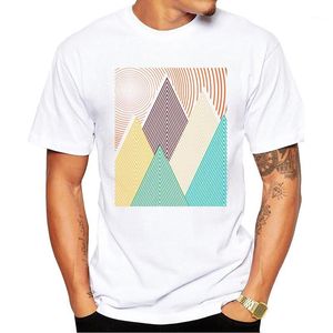 Erkek T-Shirt Minimalist Dağ Erkek T-Shirt Geometrik Çizgili Baskılı Hipster Tişörtleri Kısa Kollu Rahat T Shirt Temel Tee