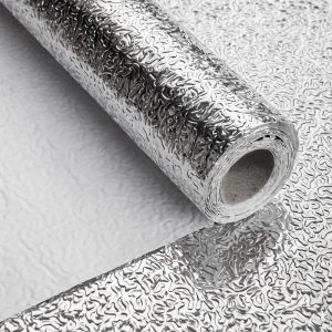 Kök oljesäkert aluminiumfolie klistermärken moderna minimalistiska silver hög temperaturbeständig självhäftande skåp 3D tapet