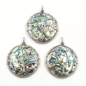 Wholesale circle shell necklace resale online - Pendant Necklaces Trendy Silver Plated Handmade Wire Wrapped Tree Of Life Circle Round Natural Abalone Shell Charms JewelryPendant