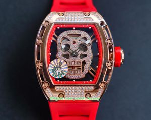 5 Style Top Quality Klockor 43mm x 50mm x 16mm RM052 RM52 Skull Head Diamond Bezel Safir Glass Transparenta Mekaniska Automatiska Mens Mäns Klocka Armbandsur