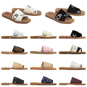 2022 woody mules flat wedge slipper women designer sandals scuffs outdoor shoes canvas lace letter slides classic black white woven peep sole woman cool slippers