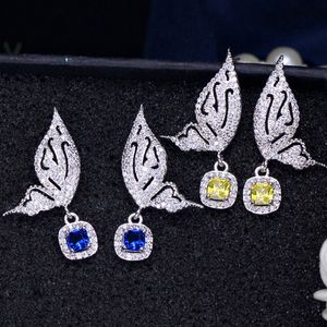 Moda Charm Kelebek Küpe Tasarımcısı Kadın Gelin Düğün Için 925 Ayar Gümüş Post Sarı Mavi AAA Kübik Zirkonya Bakır Küpe Kadınlar Için Takı Hediye