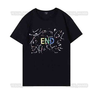 Luxo Digner Fenda Clássico Fenda Verão T Camiseta Rainbow Splash Tinta Letra FF Impresso Moda Mens e Womens Pares Curto Tee